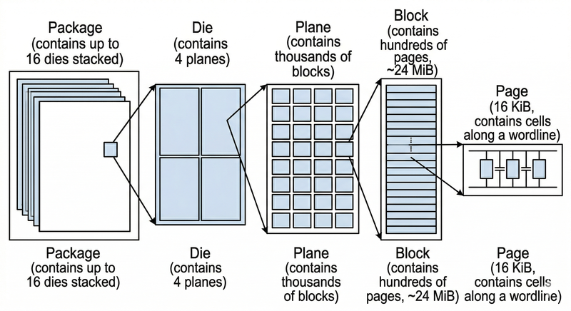 NAND storage hierarchy from package to page
