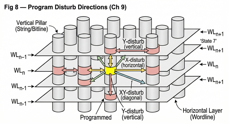 Program disturb directions in a 3D NAND array